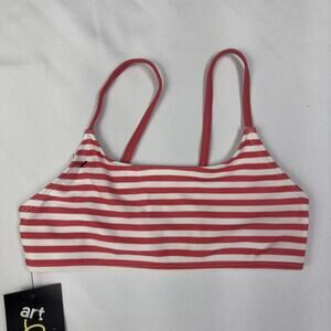 Art Class Bikini Top Coral White Stripes Girl's Size Medium (7/8)